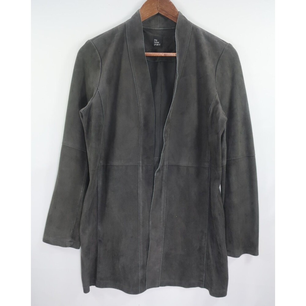 The Fisher Project Eileen Fisher Goat Suede Jacket Size S M 4 6 8 Gray Moss